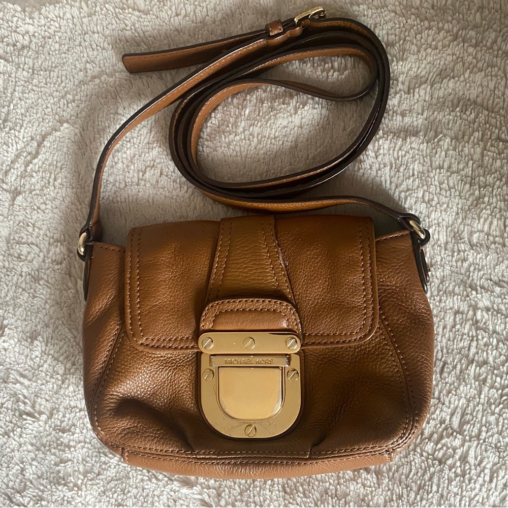 Michael Kors Tan Leather Crossbody Bag with Gold Accent